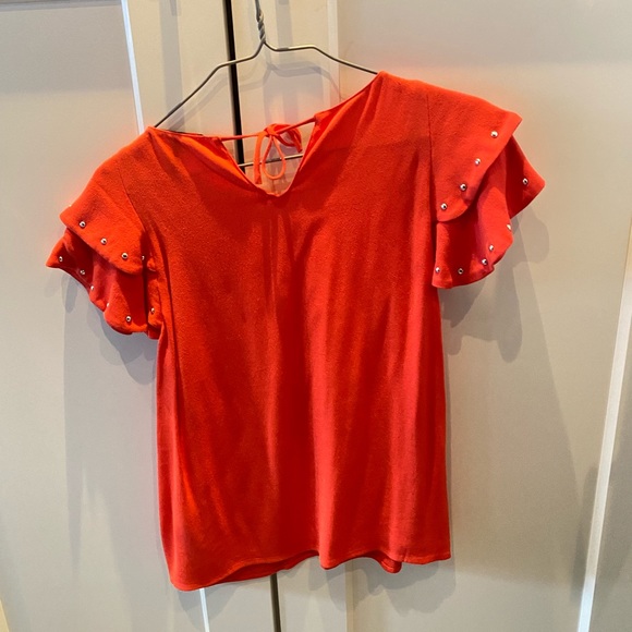 Maje Orange Ruffle Studded Top Small (size 1) - Picture 3 of 3